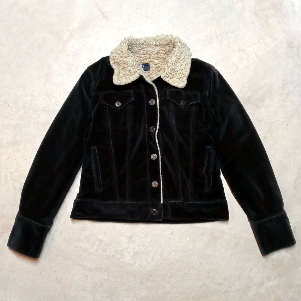 GAP Women’s Insulated Sherpa Lined Trucker Velour Y2K Jacket Size MEDIUM - Picture 1 of 8